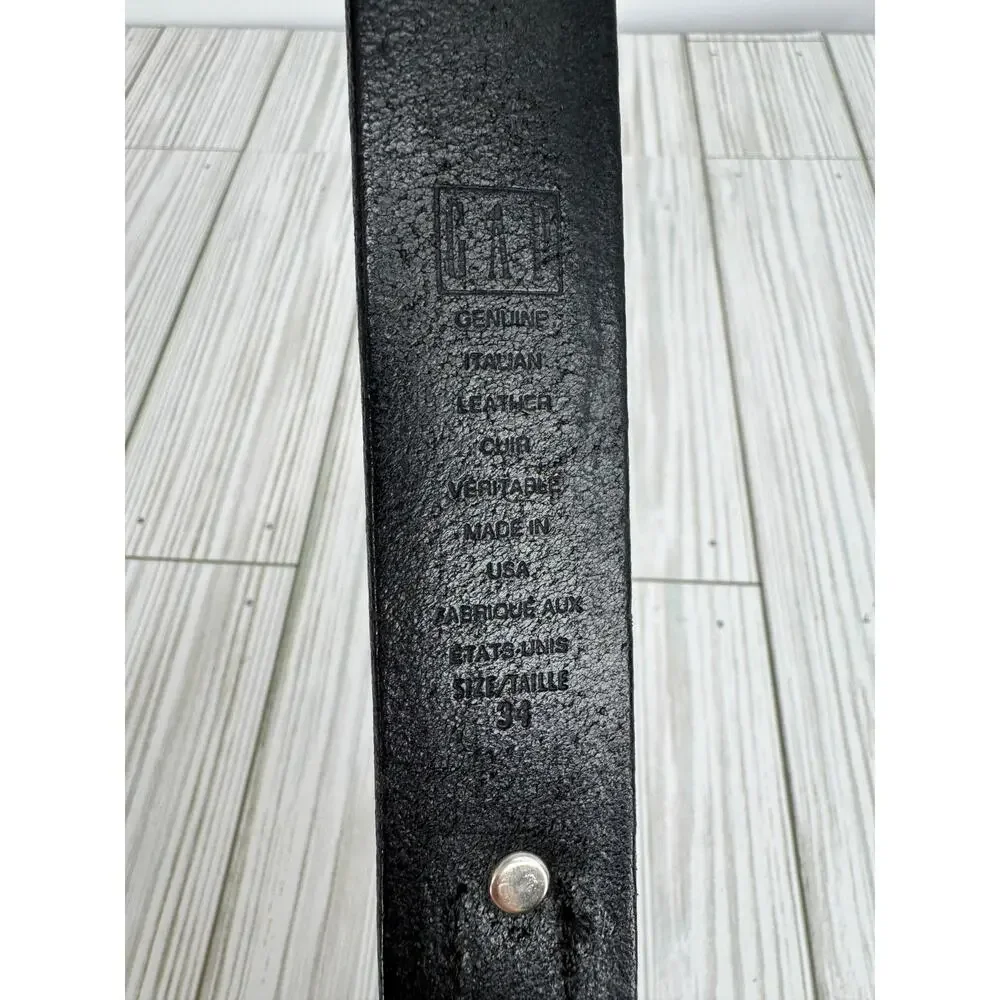 Gap belt men's 34 buffalo head nickel silver tone Italian leather western black